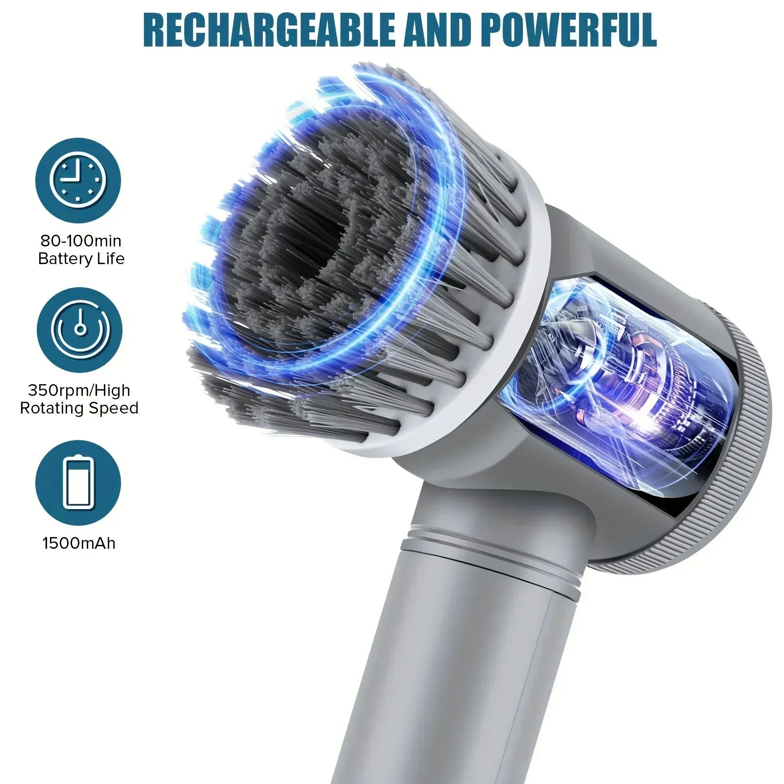 TRIOZ - Electric Spin Scrubber with 5 Replaceable Brush Heads